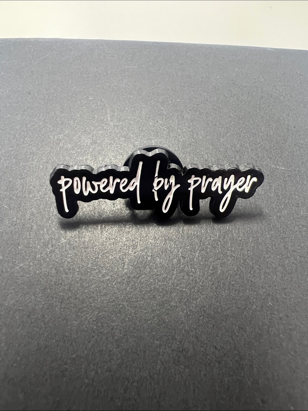 'Powered by Prayer' Black Enamel Pin Small Size - Picture 2 of 4